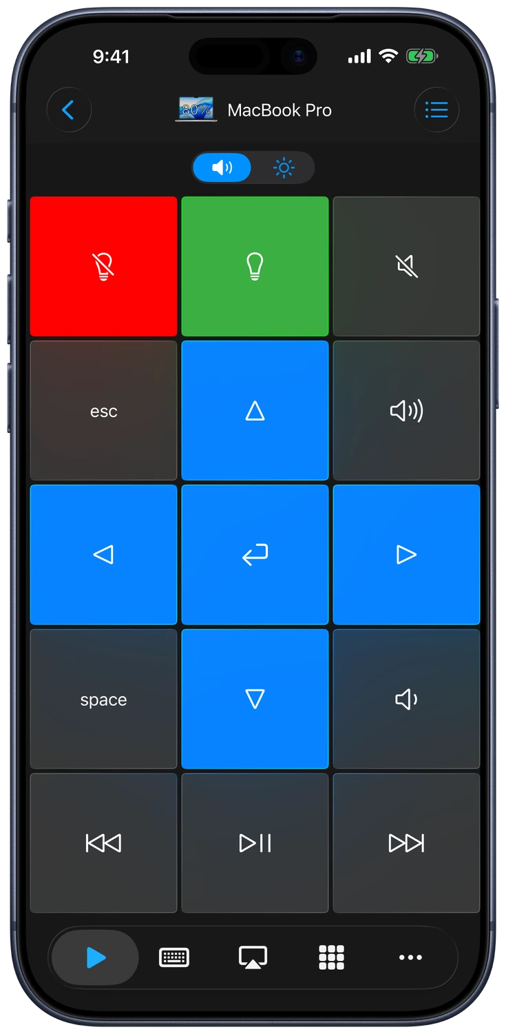 Remote Mouse & Keyboard with media, volume, navigation, and shortcut controls