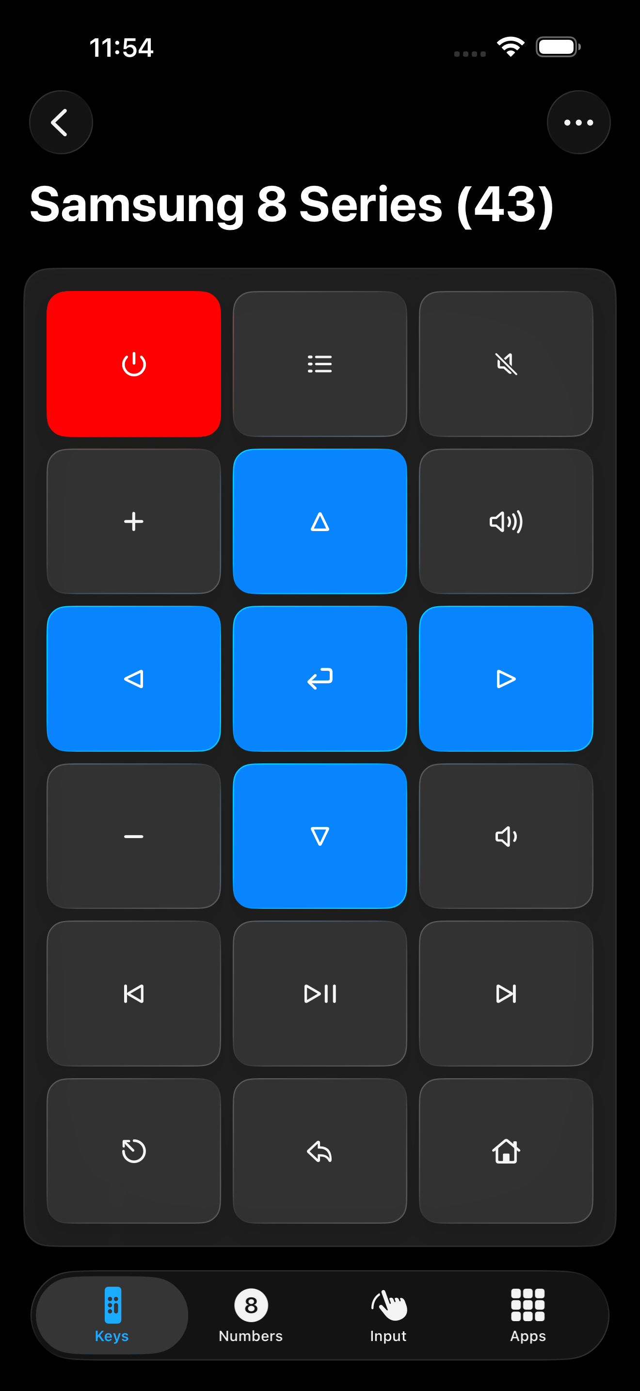 TV Remote showing television controls on an iPhone